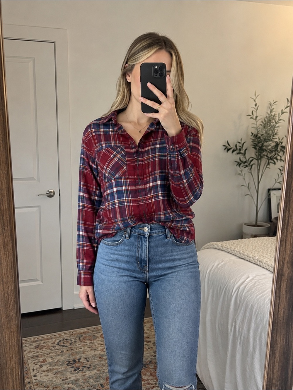 Plaid Button-Up Shirt - Red Multi